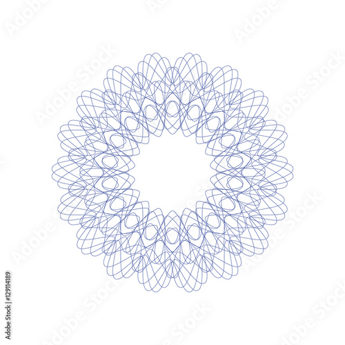 Guilloche decorative rosette element. Digital watermark. It can be used as a protective layer for certificate, voucher, banknote, money design, currency, note, check, ticket, reward etc.