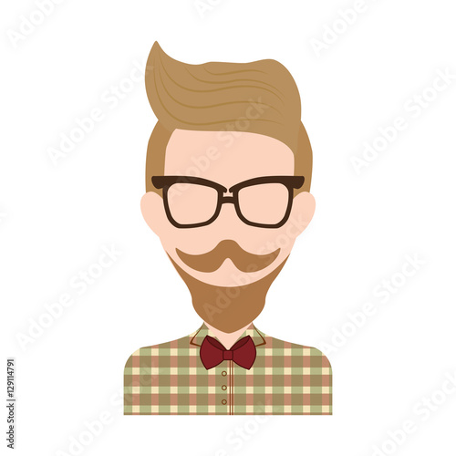 cartoon man face with glasses and mustache icon over white background. hipster style design. vector illustration
