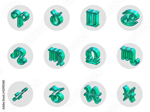 Set of isolated 3D zodiac icons for web and print