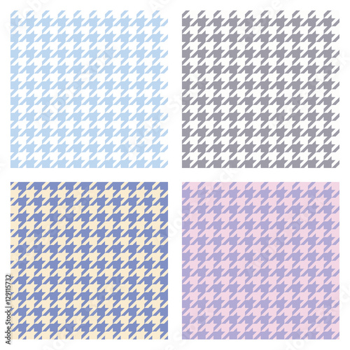 Set of seamless duotone textile patterns. Chekered ornament houndstooth, hounds tooth check, hound's tooth, dogstooth, dogtooth, dog's tooth or pied-de-poule.