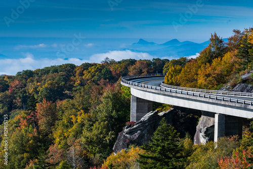 Linn Cove Viaduct Looking Out Over Mountains and Foggy Valley