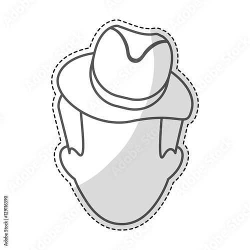 sticker of man face with hat icon over white background. hipster style design. vector illustration