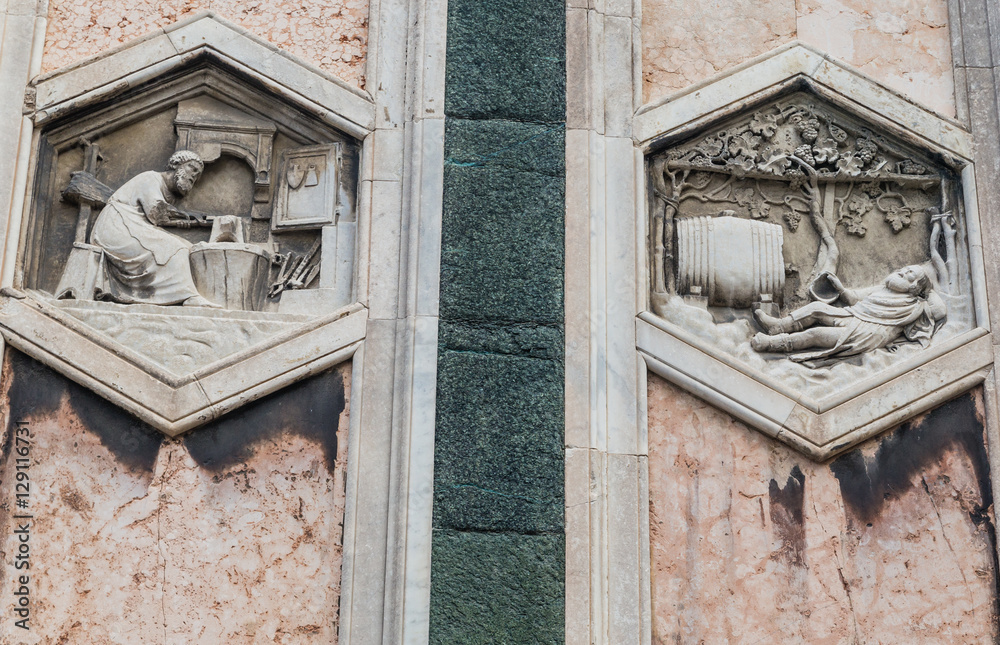 The hexagonal Reliefs on the Giottos Campanile. Florence