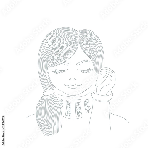 outline girl talking on the phone, the baby sketch
