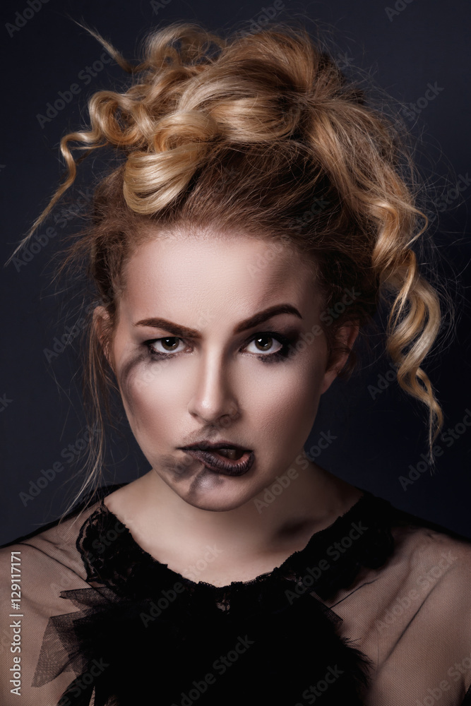 Fototapeta premium Portrait of plus size model with smeared make-up