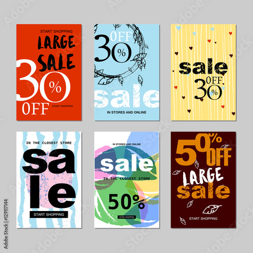 Sale website banners design set. Sale tag. Sale promotional material vector illustration. Design for social media banner, poster, email, newsletter, ad, leaflet, placard, brochure, flyer, web sticker
