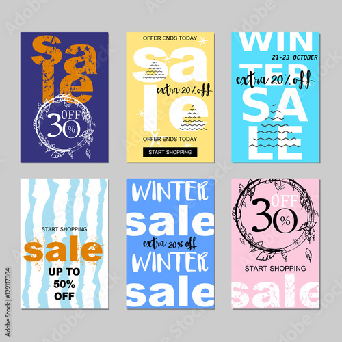 Sale website banners design set. Sale tag. Sale promotional material vector illustration. Design for social media banner, poster, email, newsletter, ad, leaflet, placard, brochure, flyer, web sticker