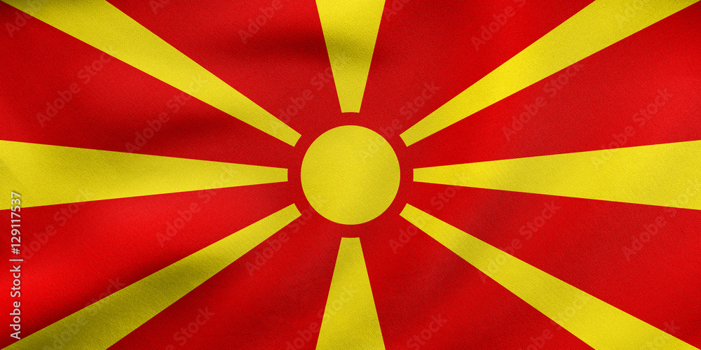 Flag of Macedonia waving, real fabric texture Flag of Macedonia waving, real fabric texture