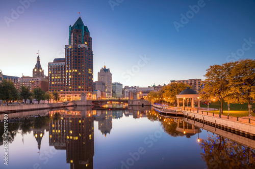 Downtown Milwaukee skyline in USA