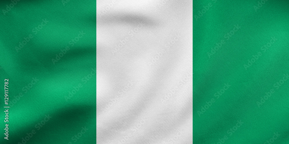 Flag of Nigeria waving, real fabric texture