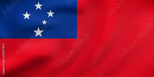 Flag of Samoa waving  real fabric texture