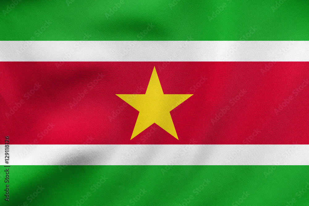 Flag of Suriname waving, real fabric texture Flag of Suriname waving, real fabric texture