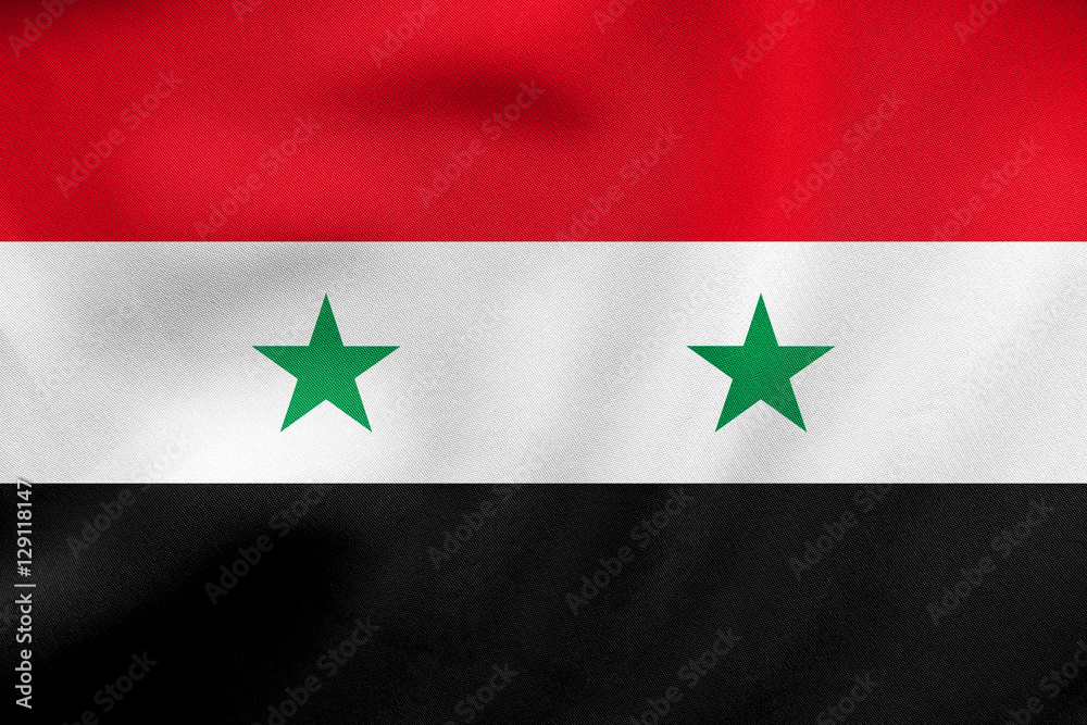 Flag of Syria waving, real fabric texture Flag of Syria waving, real fabric texture
