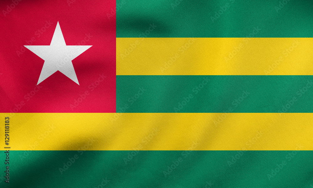 Flag of Togo waving, real fabric texture Flag of Togo waving, real fabric texture
