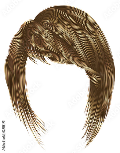 trendy  woman  hairs kare with fringe  . light  brown blond  colors .
 medium length . beauty style . realistic  3d .
