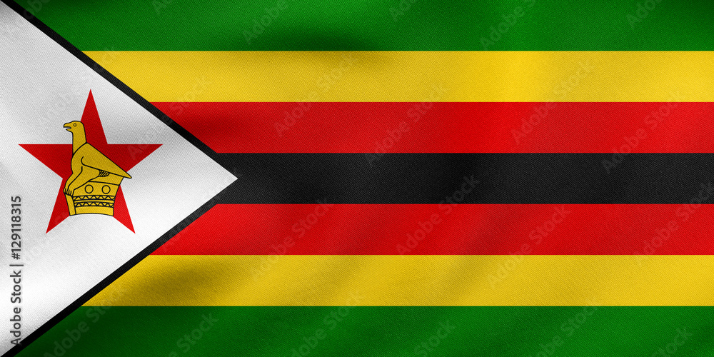 Flag of Zimbabwe waving, real fabric texture - obrazy, fototapety, plakaty 