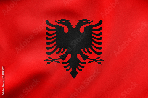 Flag of Albania waving, real fabric texture