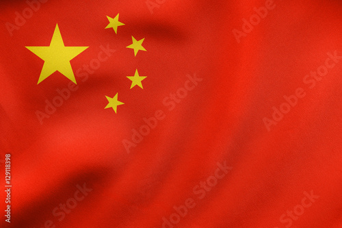 Flag of China waving, real fabric texture