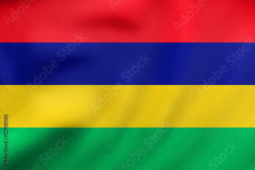 Flag of Mauritius waving, real fabric texture