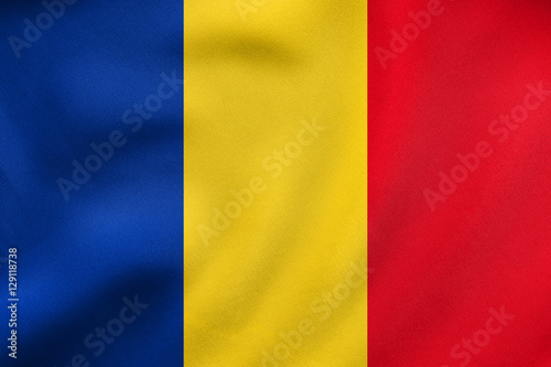 Flag of Romania waving, real fabric texture