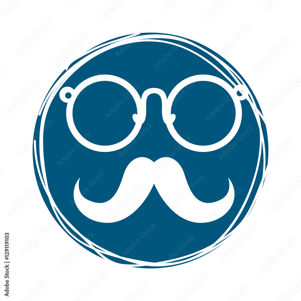 glasses and mustache icon inside blue circle over white background. hipster style design. vector illustration glasses and mustache icon inside blue circle over white background. hipster style design. vector illustration