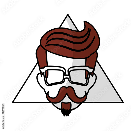 man face with mustache and glasses over triangular frame and white background. hispter style concept. colorful design. vector illustration
