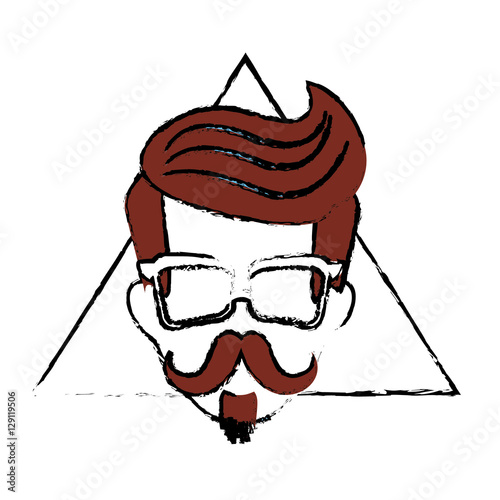 man face with mustache and glasses over triangular frame and white background. hispter style concept. colorful design. vector illustration