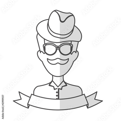 man face with mustache and glasses and decorative ribbon over white background. hispter style concept. vector illustration