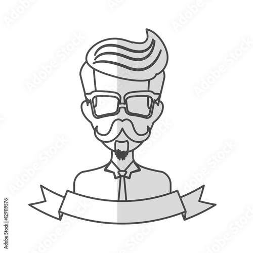 man face with mustache and glasses and decorative ribbon over white background. hispter style concept. vector illustration