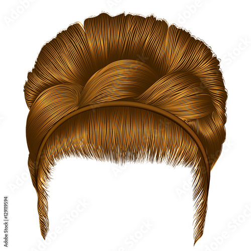 babette of hairs with pigtail blond colors . trendy women fashion 
beauty style . realistic 3D . retro  hairstyle  light redhead .