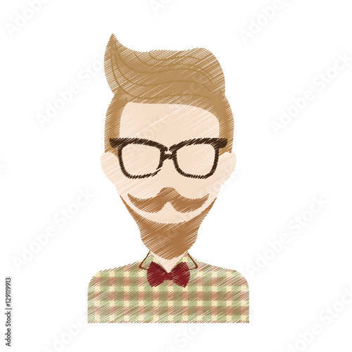 cartoon man face with mustache and glasses. hispter style concept. sketch colorful design. vector illustration
