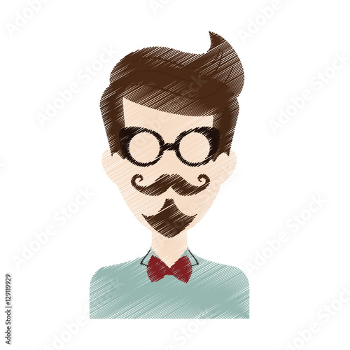 cartoon man face with mustache and glasses. hispter style concept. sketch colorful design. vector illustration