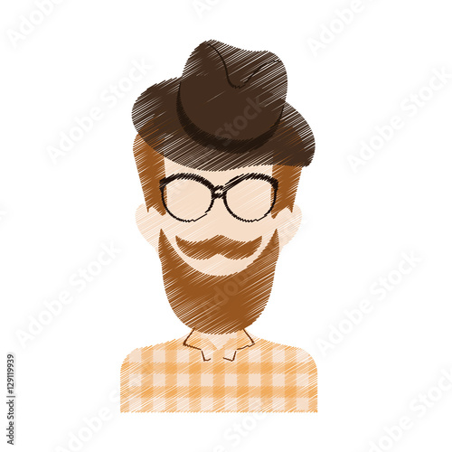 cartoon man face with mustache and glasses. hispter style concept. sketch colorful design. vector illustration