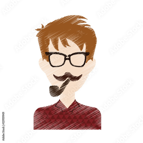 cartoon man face with mustache and glasses. hispter style concept. sketch colorful design. vector illustration