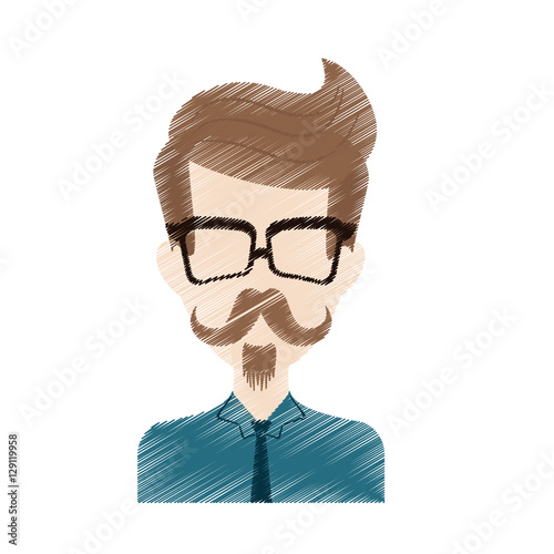 cartoon man face with mustache and glasses. hispter style concept. sketch colorful design. vector illustration