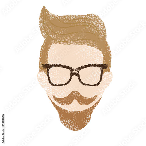 cartoon man face with mustache and glasses. hispter style concept. sketch colorful design. vector illustration