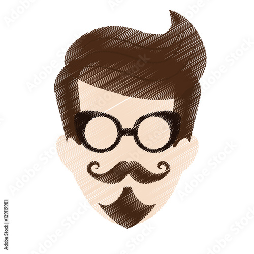 cartoon man face with mustache and glasses. hispter style concept. sketch colorful design. vector illustration