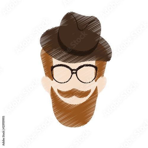 cartoon man face with mustache and glasses. hispter style concept. sketch colorful design. vector illustration