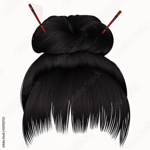 bun  hairs with fringe  dark brunette  . women fashion beauty style . 