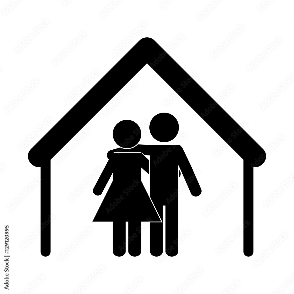 house shape with happy couple icon over white background. pictogram design. vector illustration house shape with happy couple icon over white background. pictogram design. vector illustration