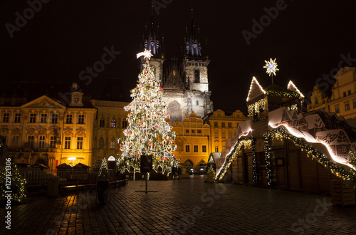 Canvas Print Prague Christmas market at night