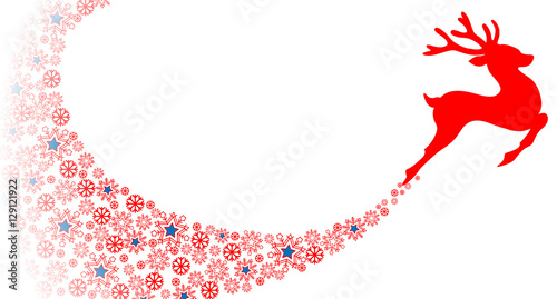 Christmas banner with Reindeer jumping and red Snowflakes 
