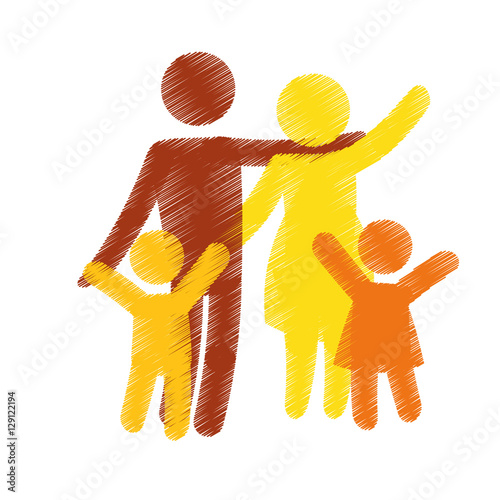 family of parents and kids over white background. colorful and sketch design. vector illustration