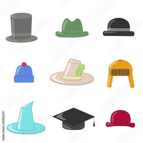 Cartoon hats collection. Hats and bowlers collection, with wizard hat