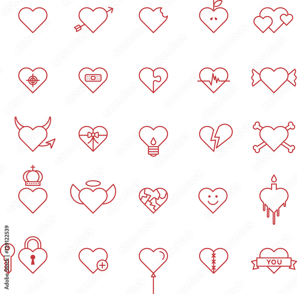CONCEPTUAL HEARTS red line icons