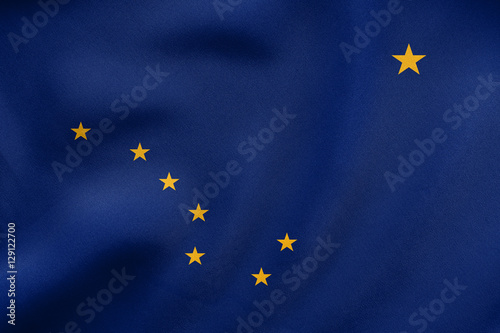 Flag of Alaska waving, real fabric texture