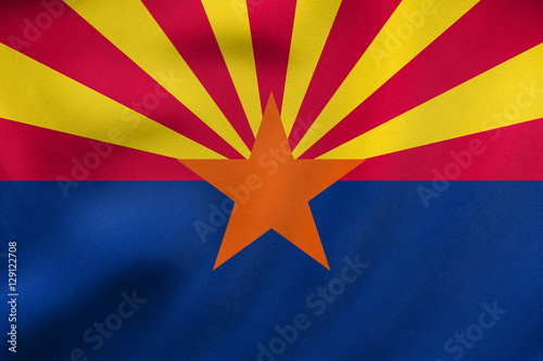 Flag of Arizona waving, real fabric texture