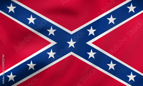 Confederate rebel flag waving, real fabric texture