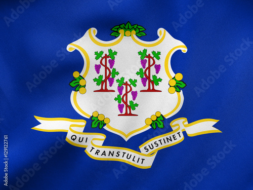 Flag of Connecticut waving, real fabric texture