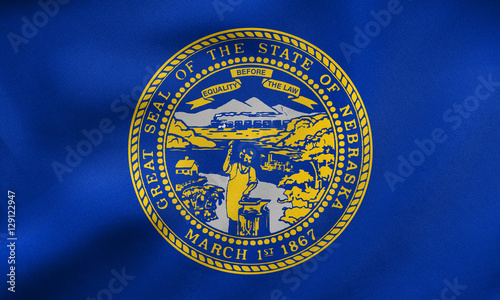 Flag of Nebraska waving, real fabric texture